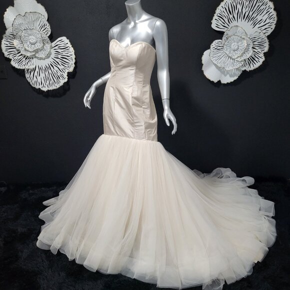 NWT~$1880~JUSTIN ALEXANDER~6/8~PEARL PINK STRAPLESS MERMAID WEDDING DRESS - Picture 5 of 16